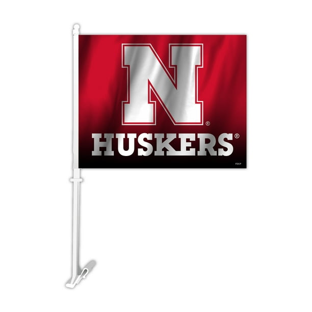 NCAA Nebraska Cornhuskers Car Flag with Wall Bracket